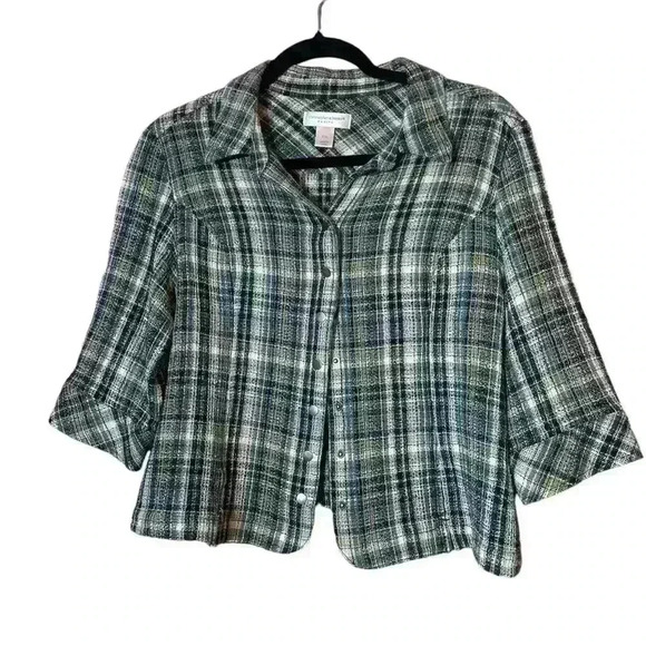 Christopher & Banks Petite Blue Plaid Tweed Button Up Shirt Jacket Size XL - Picture 2 of 7